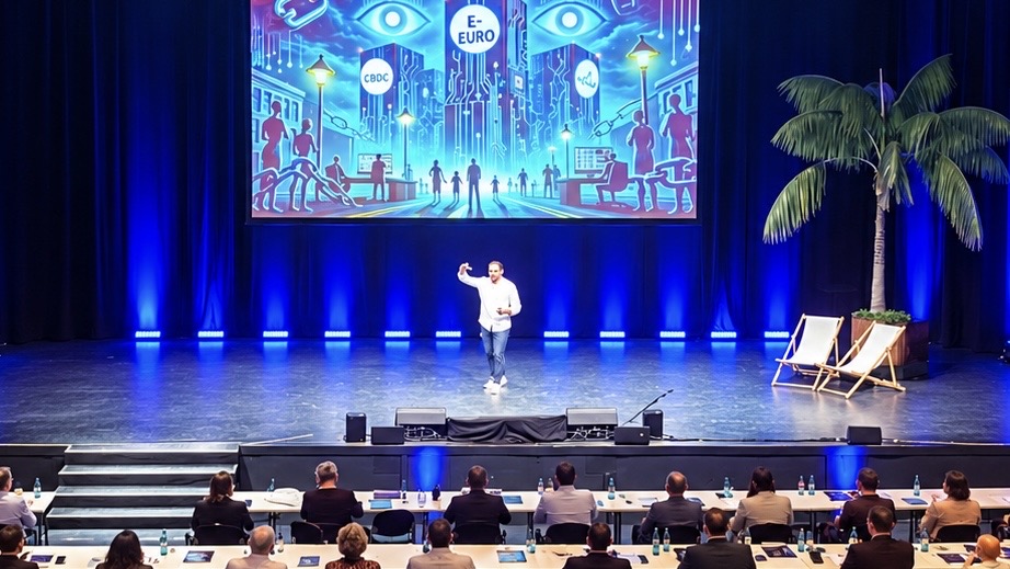 Bühne mit Vortragenden und Publikum beim Event